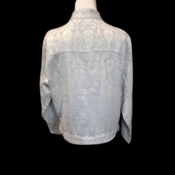 Bill Bass Brocade Blue Buttoned Long Sleeve Cotton Blend Jacket Women Size Large - Picture 6 of 16